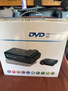 DVD Projector Home Theater Portable - White Box with Blue Logo